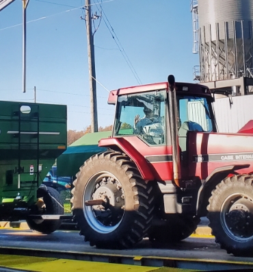 Farm tractor pulling a trailer